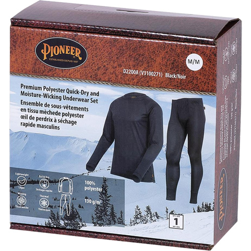 D2200A Ensemble de sous-v&ecirc;tements &agrave; s&eacute;chage rapide et &eacute;vacuation de l'humidit&eacute; de premi&egrave;re qualit&eacute;, Hommes, T-petit, Noir Nassau Supply