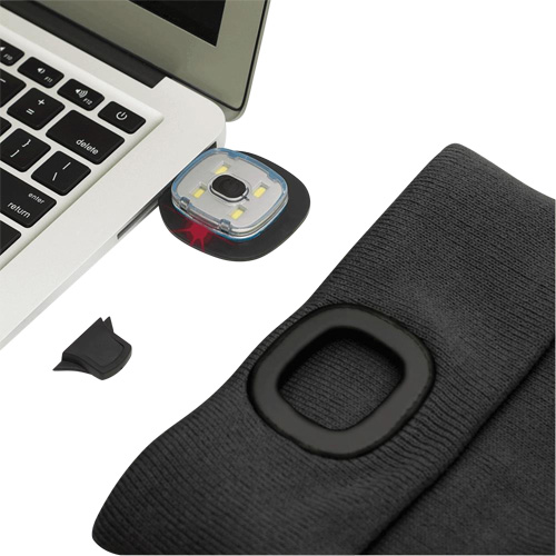 5678 Tuque en tricot avec lampe frontale &agrave; DEL, Doublure en Molleton, Taille unique, Noir Nassau Supply