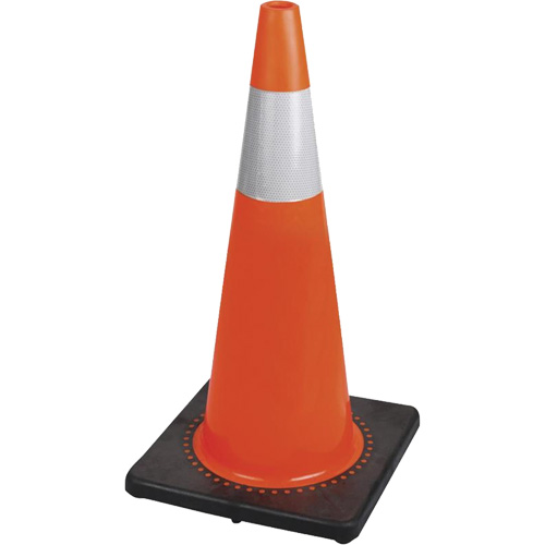 183N C&ocirc;ne de s&eacute;curit&eacute; flexible de premi&egrave;re qualit&eacute;, 28", Orange, Bande(s) r&eacute;fl&eacute;chissante(s) 4" Nassau Supply