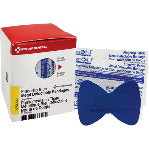 Pansements bleus d&eacute;tectables par d&eacute;tecteurs de m&eacute;taux pour bout de doigt, Bout de doigt, Tissu d&eacute;tectable, St&eacute;rile Nassau Supply