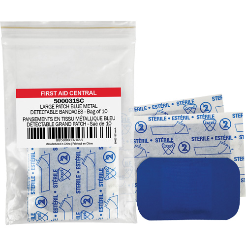 Blue Adhesive Bandages, Rectangular/Square, 3", Fabric Metal Detectable, Non-Sterile Nassau Supply