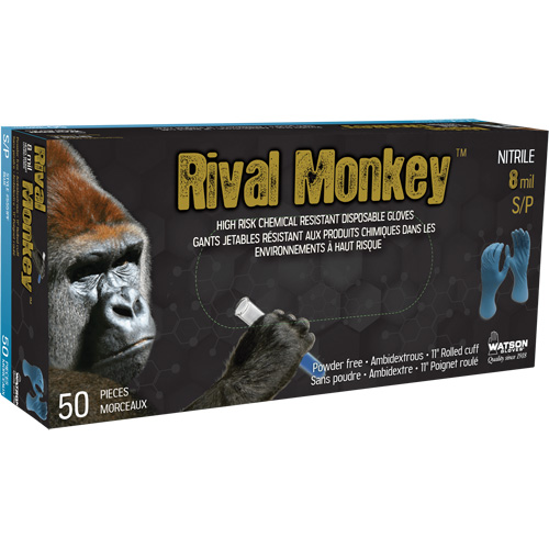 Rival Monkey High Risk Chemical Resistant Disposable Gloves, Medium, Nitrile, 8-mil, Powder-Free, Blue Nassau Supply