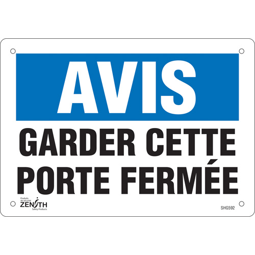 Enseigne  Porte ferm&eacute;e , 7" x 10", Vinyle, Français Nassau Supply