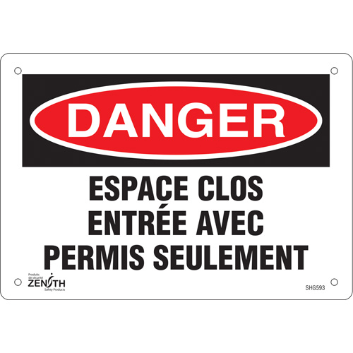 Enseigne  Espace clos , 7" x 10", Plastique, Français Nassau Supply