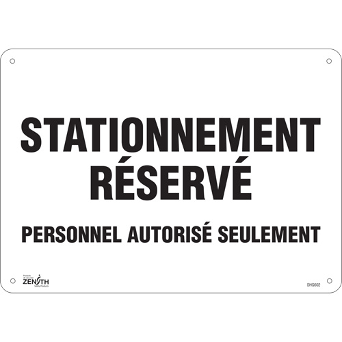 "Stationnement r&eacute;serv&eacute;" Parking Sign, 10" x 14", Aluminum, French Nassau Supply
