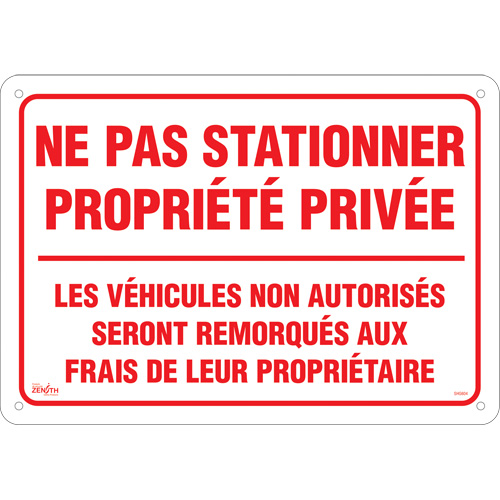 "Ne pas stationner propri&eacute;t&eacute; priv&eacute;e" Sign, 14" x 20", Aluminum, French Nassau Supply