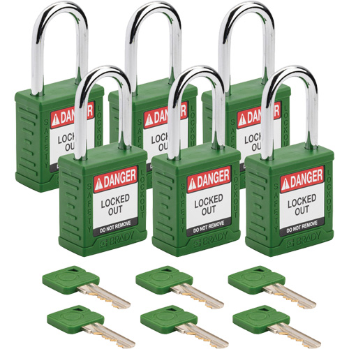 Velocity Lockout Padlocks, Green, Keyed Alike, Nylon, 1-1/2" Width Nassau Supply