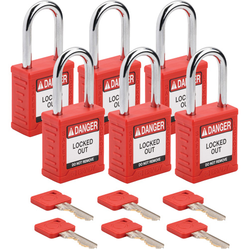 Velocity Lockout Padlocks, Red, Keyed Alike, Nylon, 1-1/2" Width Nassau Supply