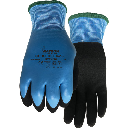 Stealth Black Ops Water-Resistant Gloves, Size Small, 15 Gauge, Rubber Latex Coated, Glass Fibre/Polyester Shell, ASTM ANSI Level A4 Nassau Supply