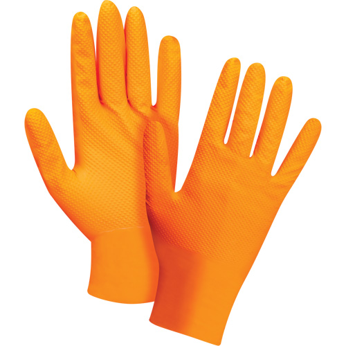 Heavyweight Tactile Grip Examination Gloves, Large, Nitrile, 8-mil, Powder-Free, Orange, Class 2 Nassau Supply