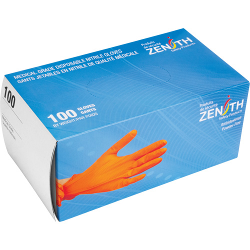 Heavyweight Tactile Grip Examination Gloves, Large, Nitrile, 8-mil, Powder-Free, Orange, Class 2 Nassau Supply