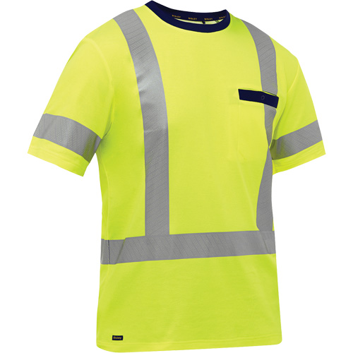 Bisley&reg; X-Back Short Sleeve Shirt, Poly-Cotton, Small, High Visibility Lime-Yellow Nassau Supply