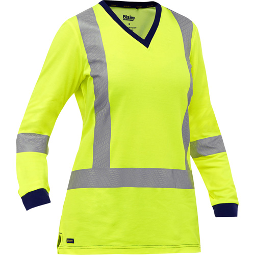 Chemise &agrave; manches longues et X au dos Bisley pour femmes, Poly-coton, Petit, Jaune lime haute visibilit&eacute; Nassau Supply