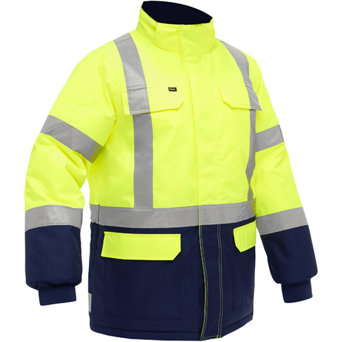 Bisley&reg; X-Back Extreme Cold Jacket with Navy Bottom, Polyester, High Visibility Lime-Yellow, Medium Nassau Supply