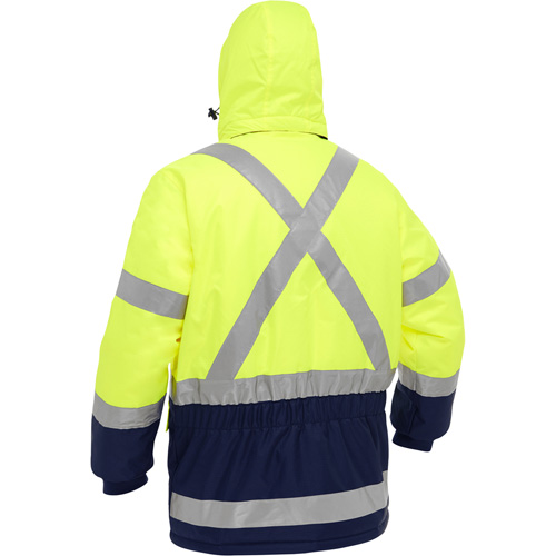 Bisley&reg; X-Back Extreme Cold Jacket with Navy Bottom, Polyester, High Visibility Lime-Yellow, Medium Nassau Supply