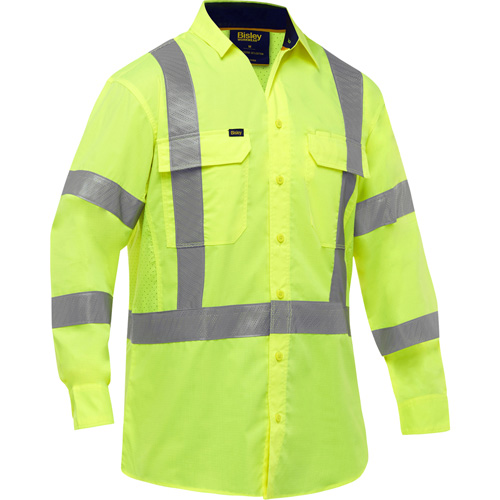 Chemise de travail &agrave; manches longues et X au dos Bisley avec X-Airflow, Poly-coton, Petit, Jaune lime haute visibilit&eacute; Nassau Supply