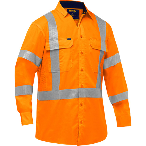Bisley&reg; X-Back Long Sleeve Work Shirt with X-Airflow, Poly-Cotton, Small, High Visibility Orange Nassau Supply