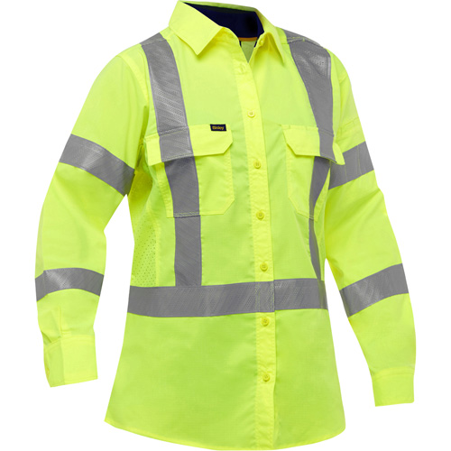 Chemise de travail &agrave; manches longues et X au dos Bisley avec X-Airflow pour femmes, Poly-coton, Petit, Jaune lime haute visibilit&eacute; Nassau Supply