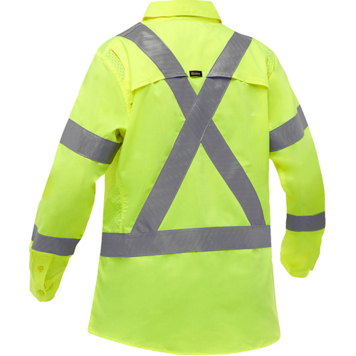 Chemise de travail &agrave; manches longues et X au dos Bisley avec X-Airflow pour femmes, Poly-coton, Petit, Jaune lime haute visibilit&eacute; Nassau Supply