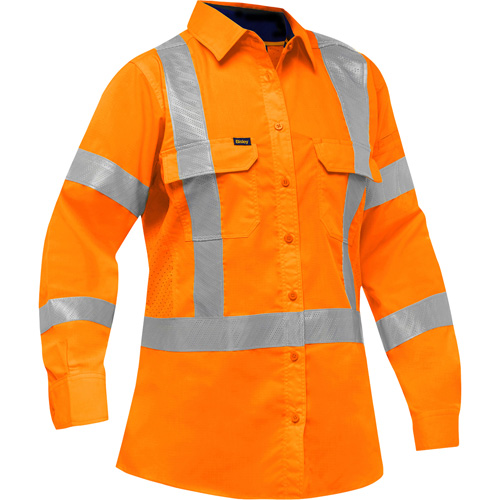 Chemise de travail &agrave; manches longues et X au dos Bisley avec X-Airflow pour femmes, Poly-coton, Petit, Orange haute visibilit&eacute; Nassau Supply
