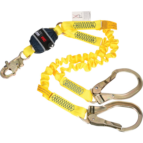 Twin-Leg Stretch Web Shock-Absorbing Lanyard, 6', Rebar Hook Center, Snap Hook Leg Ends Nassau Supply