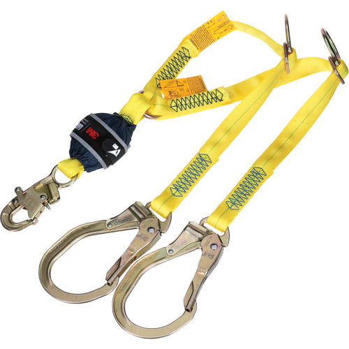 Twin-Leg Tie-Back Web Shock-Absorbing Lanyard, 4', Rebar Hook Center, Snap Hook Leg Ends, Polyester Nassau Supply