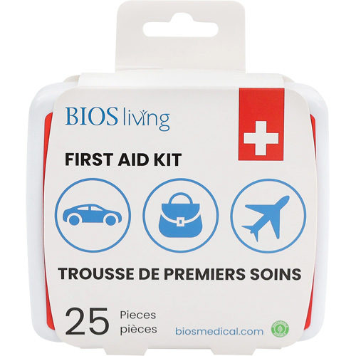 Trousse de premiers soins pour la maison et le voyage de 25 morceaux, Boîte en plastique Nassau Supply