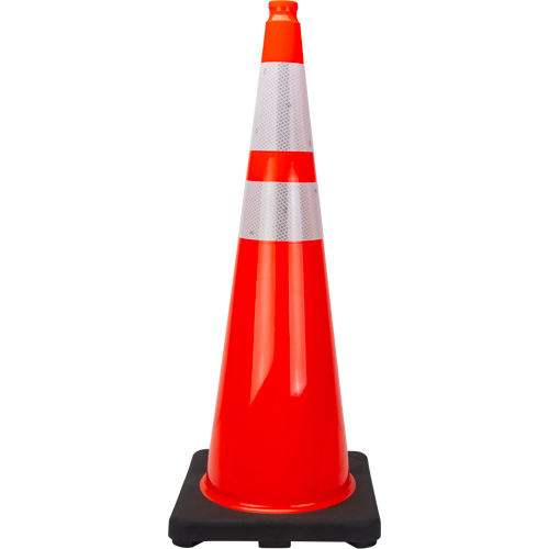 C&ocirc;ne de signalisation de premi&egrave;re qualit&eacute;, 36", Orange, Bande(s) r&eacute;fl&eacute;chissante(s) 4" & 6" Nassau Supply