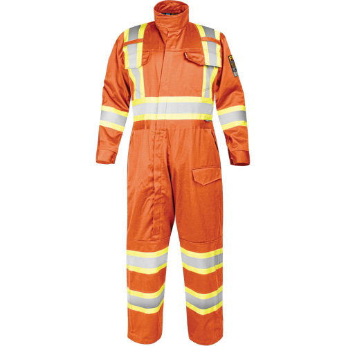 Combinaison ignifug&eacute;e avec bandes haute visibilit&eacute;, Taille Petit, Orange Nassau Supply