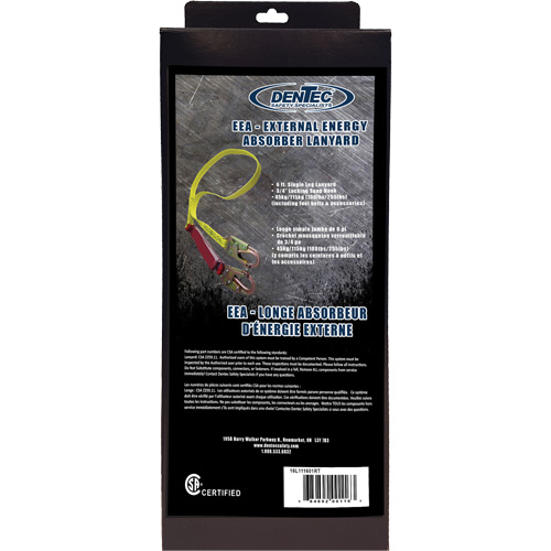 External Energy Absorber Lanyard with 3/4" Hook in Retail Box, 6', Snap Hook Center, Snap Hook Leg Ends, Polyester Nassau Supply