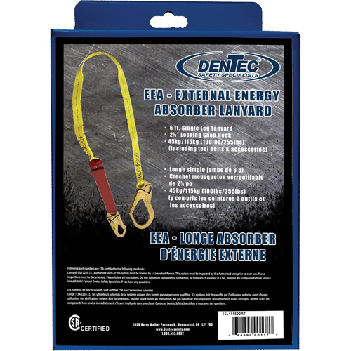 External Energy Absorber Lanyard with 2-1/4" Hook in Retail Box, 6', Snap Hook Center, Snap Hook Leg Ends, Polyester Nassau Supply