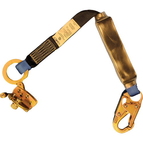 Trailing Rope Grab with Attached Shock Pack Lanyard, 2', Snap Hook Center, Snap Hook Leg Ends, Polyester Nassau Supply