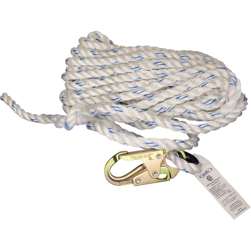 Cordage de s&eacute;curit&eacute; verticale avec mousqueton de 3/4" et cosse cœur Nassau Supply