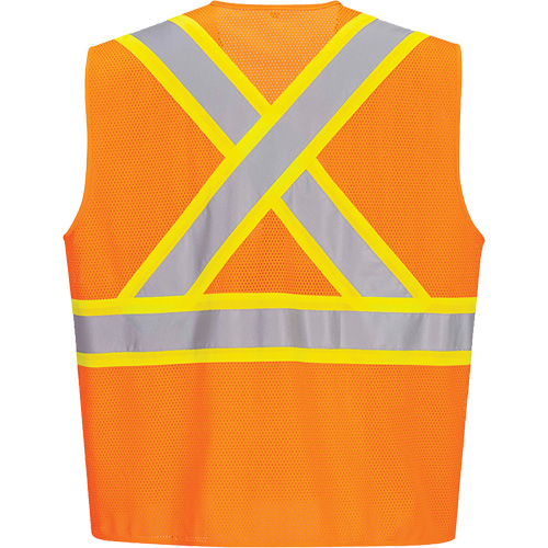 Contrast-Striped Safety Vest, High Visibility Orange, Small, Polyester Nassau Supply