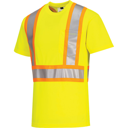 T-shirt de s&eacute;curit&eacute; &agrave; bandes contrastantes, Polyester, Petit, Jaune lime haute visibilit&eacute; Nassau Supply