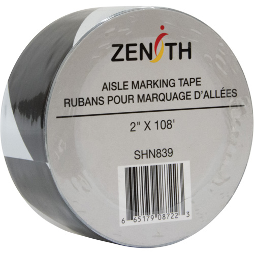 Aisle Marking Tape, 2" x 108', PVC, Black and White Nassau Supply