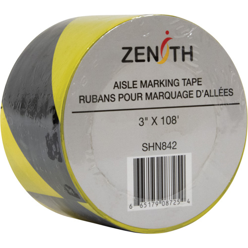 Ruban pour marquage d'all&eacute;es, 3" x 108', PVC, Noir et jaune Nassau Supply