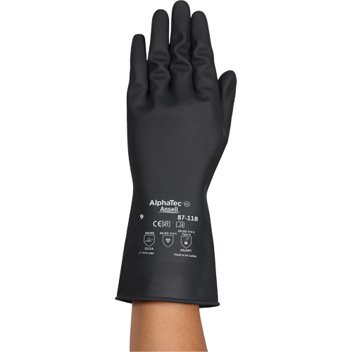AlphaTec&reg; 87-118 Chemical-Resistance Gloves, Size Small/7, 12.6" L, Rubber Latex, Cotton Inner Lining, 31-mil Nassau Supply