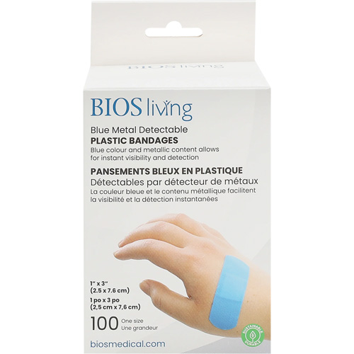 Bandages hydrofug&eacute;s bleu, Rectangulaire/carr&eacute;e, 3", Plastique d&eacute;tectable, St&eacute;rile Nassau Supply