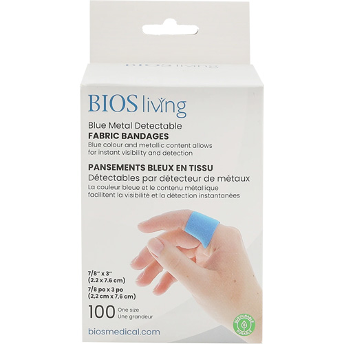 Bandages bleus, Rectangulaire/carr&eacute;e, 3", Tissu d&eacute;tectable, St&eacute;rile Nassau Supply