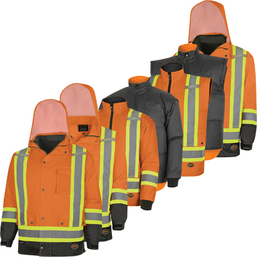 5056 Pioneer&reg; Yukon 7-in-1 Waterproof Winter Safety Parka, Polyester, Black/High Visibility Orange, X-Small Nassau Supply