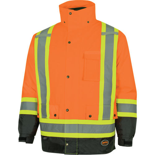 5056 Pioneer&reg; Yukon 7-in-1 Waterproof Winter Safety Parka, Polyester, Black/High Visibility Orange, X-Small Nassau Supply
