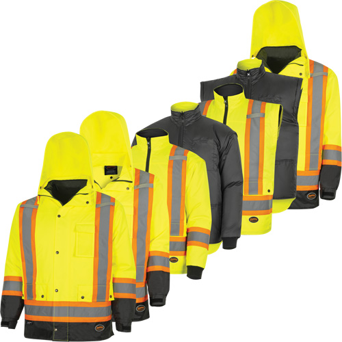 Parka de s&eacute;curit&eacute; d'hiver imperm&eacute;able 7-en-1 5057 Pioneer Yukon, Polyester, Noir/Jaune lime haute visibilit&eacute;, T-petit Nassau Supply