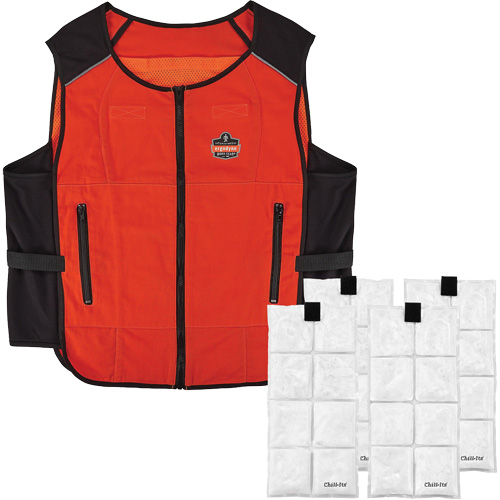 Veste de refroidissement &agrave; changement de phase l&eacute;g&egrave;re avec sachets de recharge Chill-Its 6260, Petit/Moyen, Orange Nassau Supply