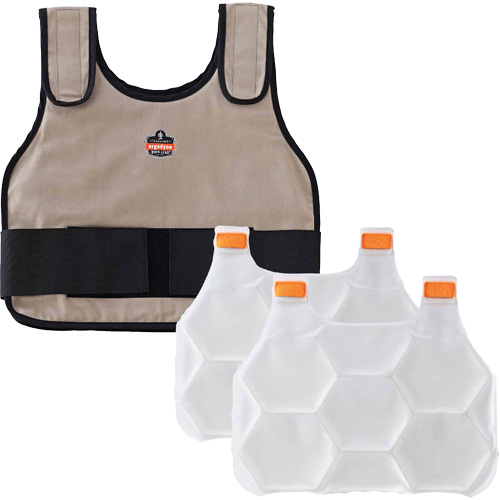 Chill-Its 6230 Standard Phase Change Cooling Vest with Rechargeable Packs, Small/Medium, Khaki Nassau Supply
