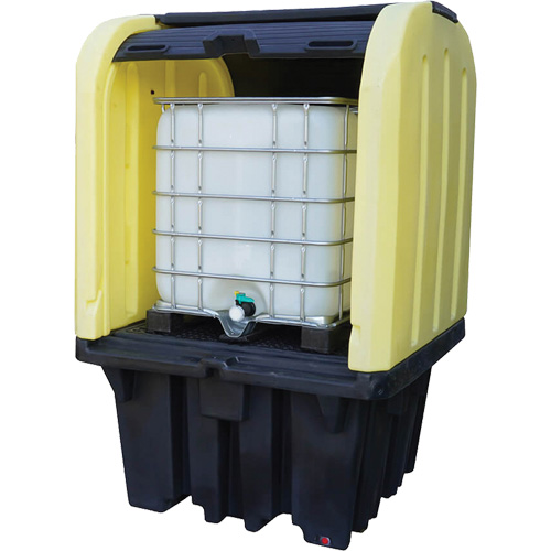 Yellow Roll Top Hardcover Spill Pallet with Drain, 65" L x 65" W x 101" H, 5000 lbs. Load Capacity Nassau Supply