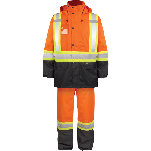 Ensemble de pluie haute visibilit&eacute; en tissu 150 deniers, Polyester, Grand, Orange haute visibilit&eacute; Nassau Supply