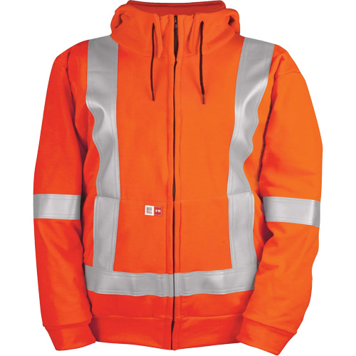 Chandail haute visibilit&eacute; &agrave; fermeture &eacute;clair sur le devant, r&eacute;sistant au vent, avec capuchon amovible, Hommes, 5T-Grand, Orange haute visibilit&eacute;, 27,7 cal/cm² Nassau Supply