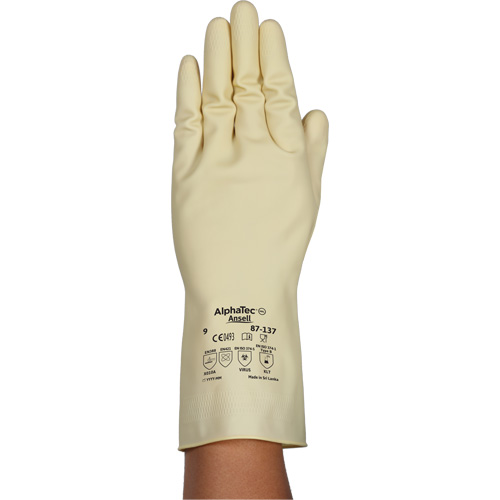 AlphaTec&reg; 87-137 Lightweight Natural Gloves, Size 8, 11.8" L, Rubber Latex, 16-mil Nassau Supply