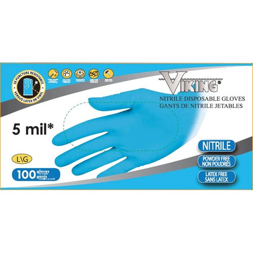 34600 Disposable Gloves, Large, Nitrile, 5-mil, Powder-Free, Blue Nassau Supply